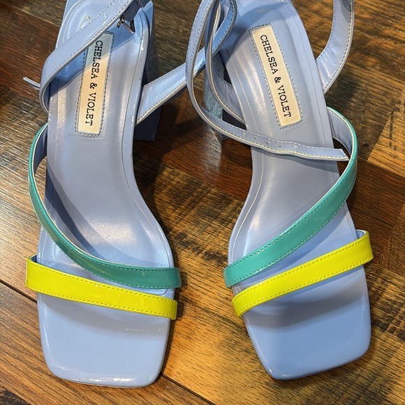 Chelsea & Violet Shoes - Chelsea & Violet Blue, Green, and Yellow Strappy Sandals